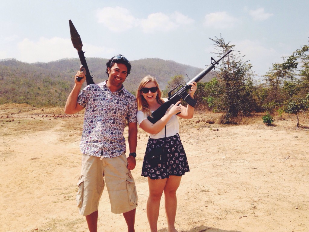Siem Reap, Cambodia: just casually posing with an RPG and an M16.