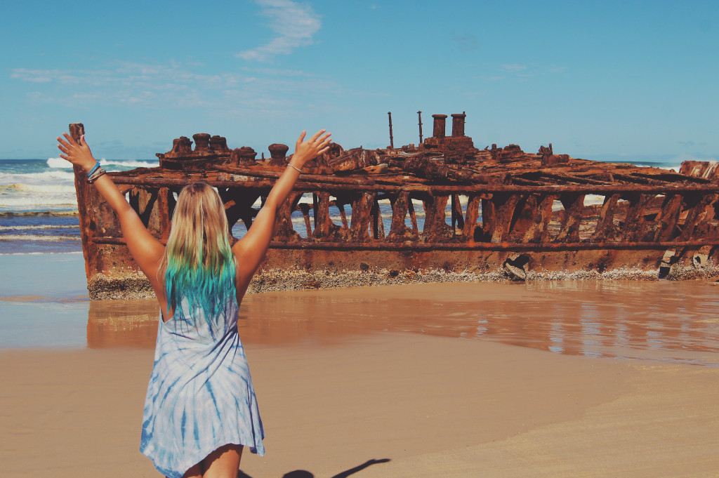 Fraser Island, Australia: me and a shipwreck.