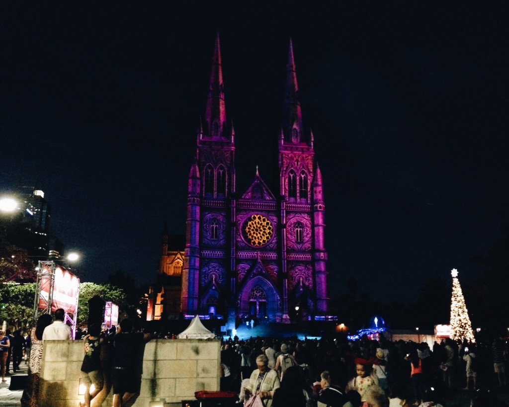 Sydney, Australia: Christmas light projections at St. Marys Cathedral.